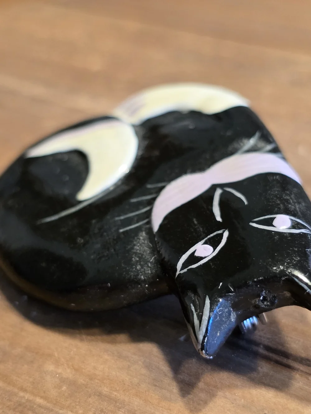 Folk Art Cat Pin Handpainted Wood